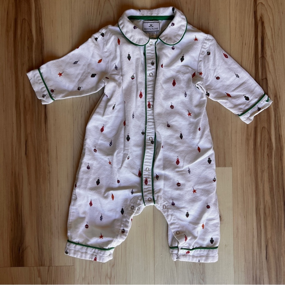 Petite Plume Baby Twill Flannel Romper Christmas Pajamas 12-18m